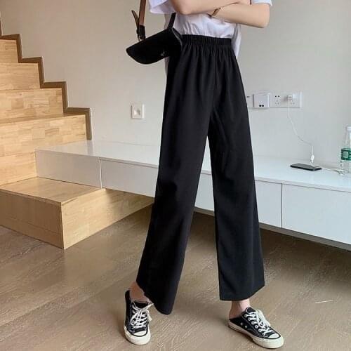 Womens Wide-Leg Pants Spring and Summer New Cropped Casual Pants Korean Style Loose Slimming Straight Pants for Female Students