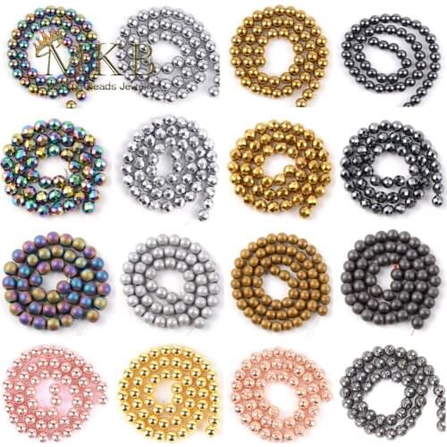 Wholesale 26 Styles Natural Stone Beads Gold Rainbow Rose Gold Hematite Round Beads For Jewelry Making Bracelet Necklace