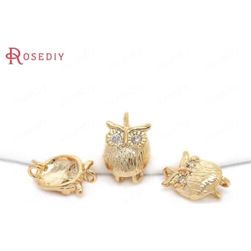 D453)4 pieces 7.5x12mm 24K Champagne Gold Color Brass with Zircon Small Owl Charms Pendants High Quality Jewelry Accessories