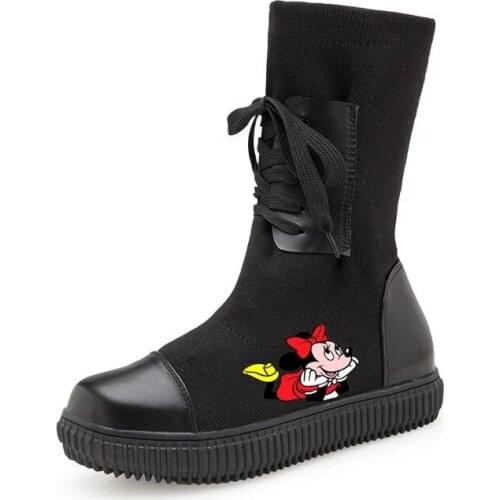 Disney princess spring autumn models high top retro Martin boots fashion cartoon Mickey Mouse socks boots women casual cotton