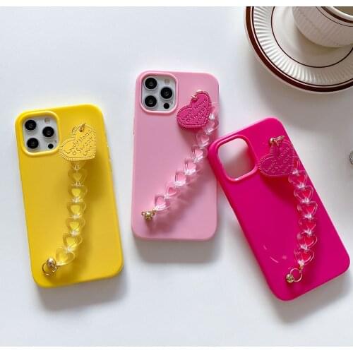 Fluorescent Wrist Chain Phone Case For iPhone 12 11Pro Max XR X XS Max 7 8 SE 20 Cute 3D Love Heart Crystal Bracelet Soft Cover