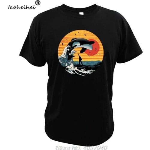 Killer Whale Full Moon T shirt Kanagawa Surf Orca Willy Seaworld Vintage Retro Movie Save Animal Free Willy T-shirt