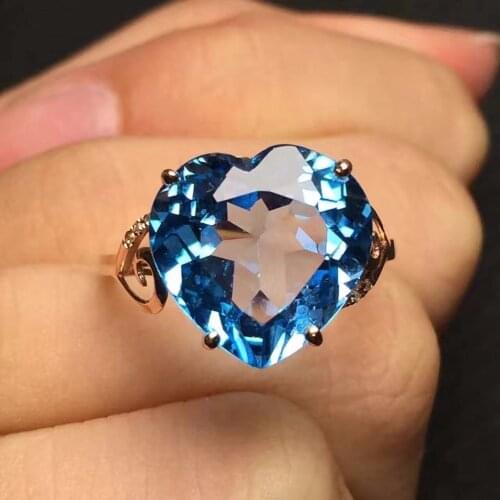 Fine Jewelry Real 18K Rose Gold AU750 100% Natural Blue Topaz Gemstone Female Rings for Women Fine Ring