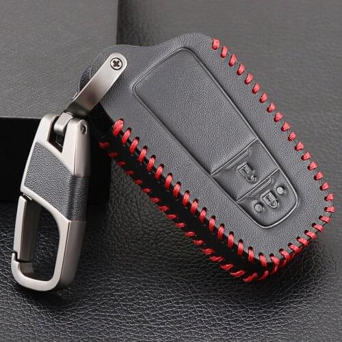 Leather Car Key Fob Cover Case for Toyota CHR C-HR Camry Prius Prado 2016 - 2018 2 Buttons Remote Keyless