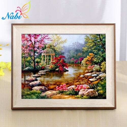 Nabi Diamond Painting Landscape Diy Full Flower pavilion Diamond Embroidery Scenery Mosaic Picture of Rhinestone Home Decor Arts