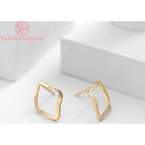 10PCS 12x17MM 24k Gold Color Brass Rectangle Stud Earrings DIY High Quality Jewelry Findings Accessories