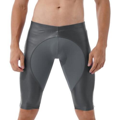 Summer Running Shorts Shiny Faux Leather Patchwork Sports Athletic Shorts Surfing Swimming Trunks Workout Fitness Short Pants