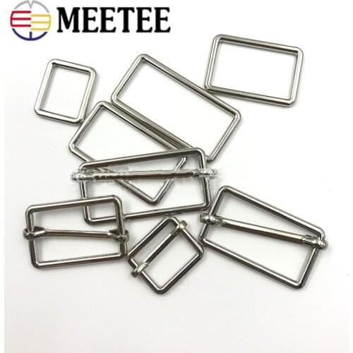 Meetee 50Pcs 15-40mm Metal Square Buckle Slides Tri-glides Roller Pin Buckles Bag Strap Adjust Clasp Webbing Ring Hook Accessoy