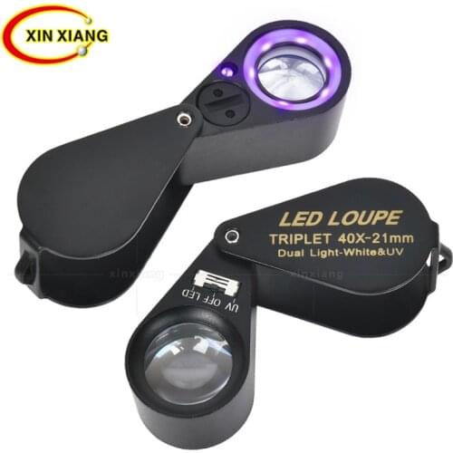 Metal 40X Jeweler Magnifier Black 6 LED Lighs Magnifying Glass Backlit Jewelry Loupe UV Lamp High-end Handheld Illuminated Lupa