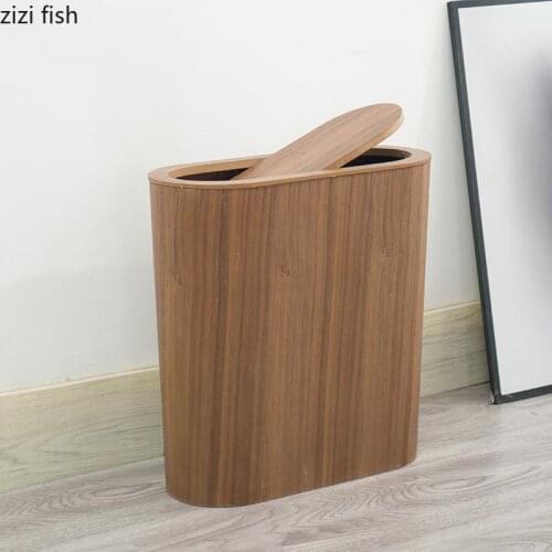 Minimalist Flip Trash Bin Quality Wood Trash Can Office Waste Paper Storage Bucket Rubbish Boxes Home Kitchen Refuse Organizer