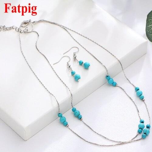 Multi-layer Necklace Earrings Set Fashion Round Statement Stone Beads Bridal Jewelry Sets For Women Necklace Dangle Earrings