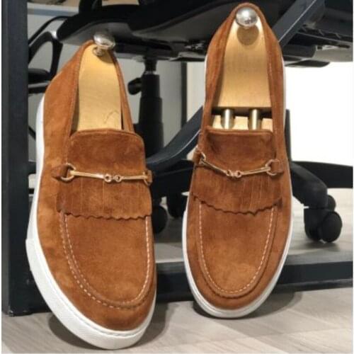 2021New Mens Fashion tassels Casual Shoes Pu Board Shoes Frosted Metal Button Board Shoes Soft Sole Personality Men Shoes KS018