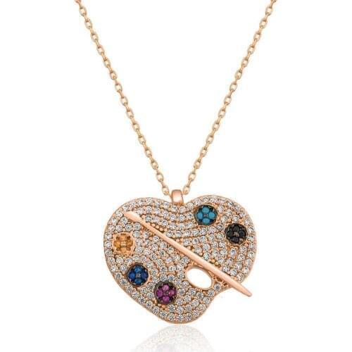 Real Silver 925 Jewelry Silver Painter Palette Womens Necklace