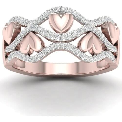 New fashion silver rose gold ribbon and heart-shaped fashion wedding ring engagement jewelry