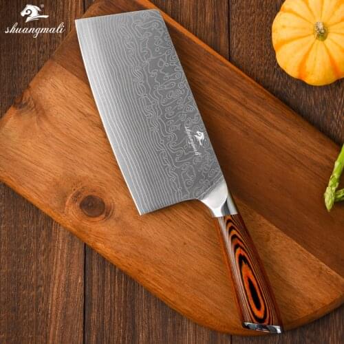 Shuangmali 6.5 Inch Chinese Vegetable Knife 5cr15 Laser Pattern Stainless Steel Kitchen Chef Knives Slicing Meat Cleaver Knife