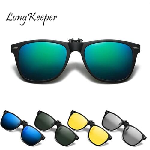 TR90 Polarized Clip On Sunglasses Men Flip Up Photochromic Sunglasses Mirror Blue Yellow Lens Night Vision Driving Glasses