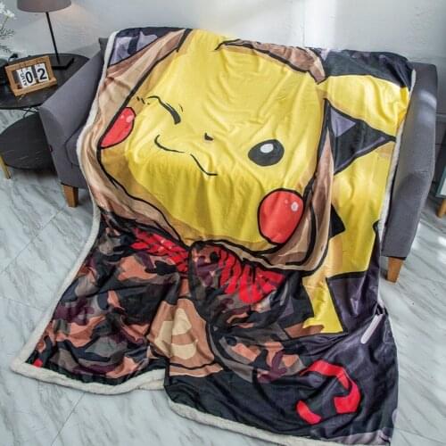 Original Design Pokemon Pikachu Double Thermal Blanket Air Conditioning Blanket Napping Blanket Cartoon Print Blanket