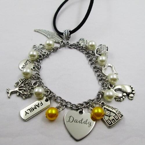 Daddy family theme home love leather stainless steel chain rearview mirror christmas tree decoration Bag ornaments