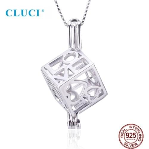 CLUCI 3pcs Silver 925 Big Box Shaped Cage Charms Pendant for Women 925 Sterling Silver Pearl Locket Pendant Jewelry SC015SB