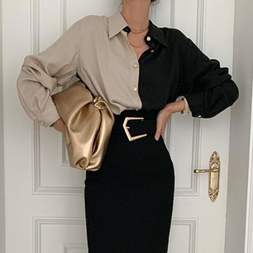 Casual Shirts Women Slim Blouses Autumn Patchwork Shirts Vintage Blouses Office Ladies Women Tops Chic Long Sleeve Blusas Mujer