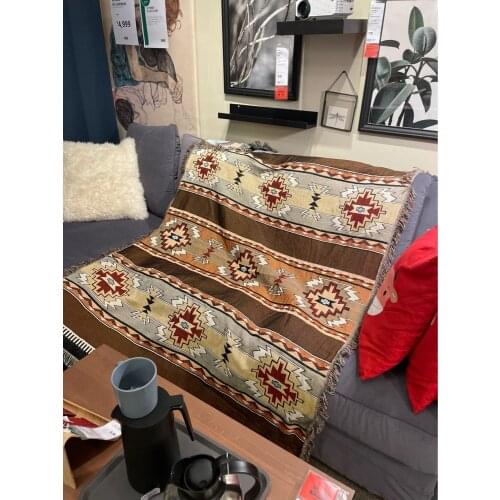 Geometric totem sofa towel retro blanket line blanket literary tablecloth Bohemian Knitted Throw Blanket Travel Plane Blanket