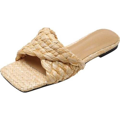 Fashion Flat Heel Women Slippers Cross Weave Comfortable Material Breathable Open Toe Casual Sandals Female Shoes For Summer