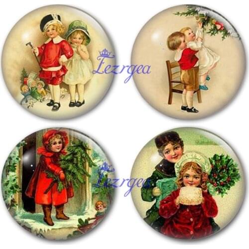 Merry child glass cabochon, Merry Christmas Round photo glass cabochon demo flat back Making findings