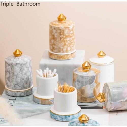 Nordic Toothpick Holder Ceramics Cotton Swab Box Accessories Dust Proof Living Room Desktop Storage Box Bathroom Organizer