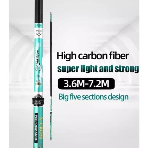 Retractable Fishing Pole High Quality Carbon Fiber 3.6m 3.9m 4.5m 4.8m 5.4m 5.7m 6.3m 7.2m Carp Pole