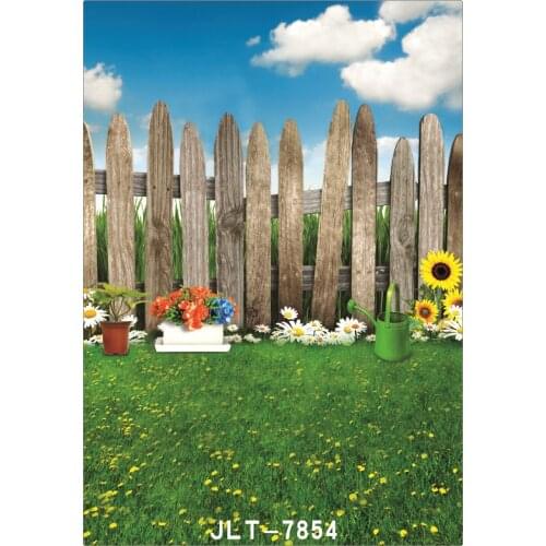 Spring Grassland Flowers Fence Backgrounds for Photo Studio Computer Printed Vinyl Photography Backdrop for Wedding Children