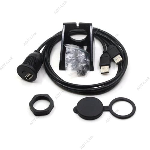 Waterproof Flush Mount USB Dock Adapter Dashboard Pan USB 2.0 & Micro USB Port Male to Female Extension Cable for Car Motorcycle