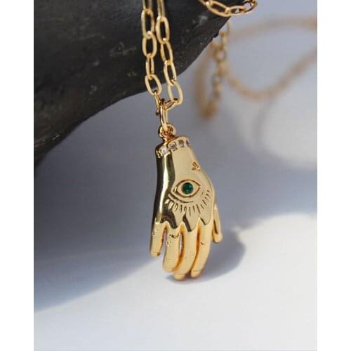 WTLTC Retro Stylish Small Hand Finger Pendant Necklaces for Women Personality Mini CZ Stone Eye Necklace Vintage Layered Chokers