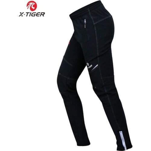 X-TIGER Multifunction Winter Fleece Thermal Reflective Cycling Pants Elastic Waist Long Bicycle Pants Windproof Bike Trousers