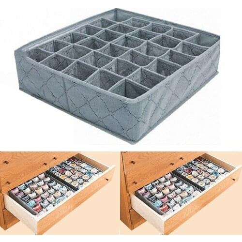 New 30 Cell Foldable Bamboo Charcoal Underwear Socks Drawer Organizer Storage Box Polypropylene Non-woven Seperate Box 11L