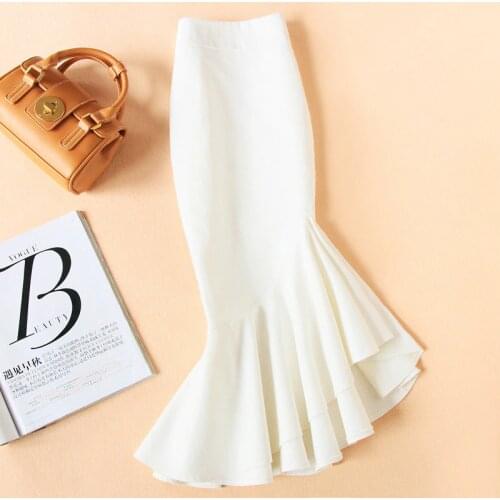 White denim fishtailskirt women spring new irregular package hip high waist trumpet mermaid skirt plus size 4XL
