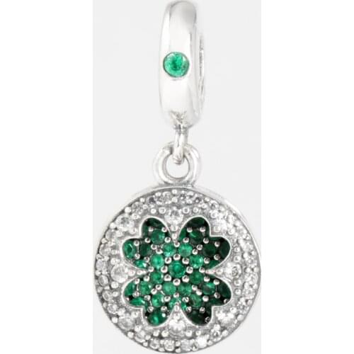 Authentic 925 Sterling Silver Dazzling Lucky Clover Dangle pan Charms Fit Original Bracelet For Women DIY Jewelry Bead
