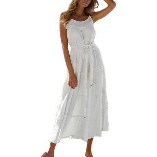 2021 Women Summer Maxi Dress Holiday Sleeveless Belted Solid Color Dresses Spaghetti Strap Sundress Loose Long Vestidos 2XL