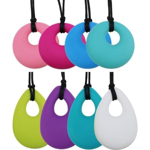 Chew Necklace for Baby Boys and Girls Silicone Teething Necklace Teardrop Twist Pendants for Mom to Wear Chewy Jewelry