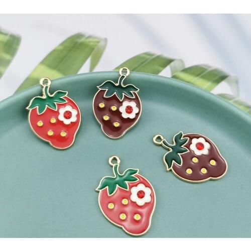 10pcs Red Strawberry Enamel Charms Pendant Metal Fruit Earrings Finding Fit DIY Bracelet Fashion Jewelry Accessory Phone Decor