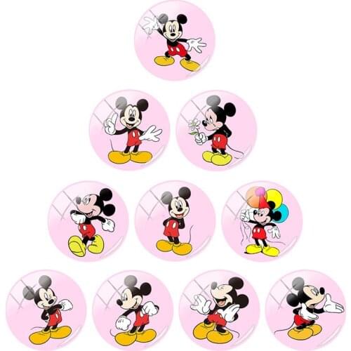 Disney Dancing Mickeys Multi-shape 12mm/15mm/16mm/18mm/20mm/25mm Round Glass Cabochon Flat Back 10 Pieces/batch