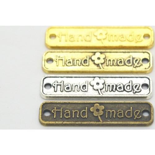 20pcs/lot 25*6mm Word plate charm Retro Metal HAND MADE Word plate Pendant Bracelet Key chain DIY handmade jewelry