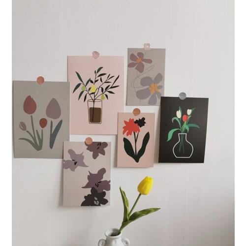 3 Sheets Tulip Vase Morandi Color Decoration Postcard Set Korean Art Cards Flowers DIY Wall Bedroom Photo Props Stationery