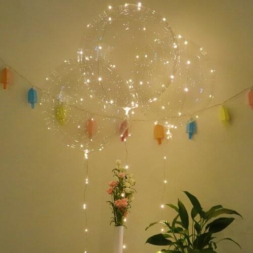 30PCS/LOT 18'' Transparent Clear Bobo Balloon With Warm White String Light Helium Inflatable Balloons Wedding Birthday Decor