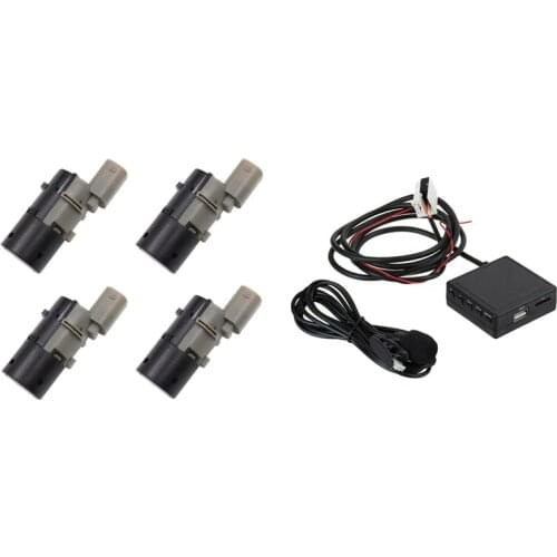 4 Pcs Car Reverse Backup Assist Pdc Parking Sensor with Stereo Aux Adaptor Bluetooth Module Cable Handfree Microphone