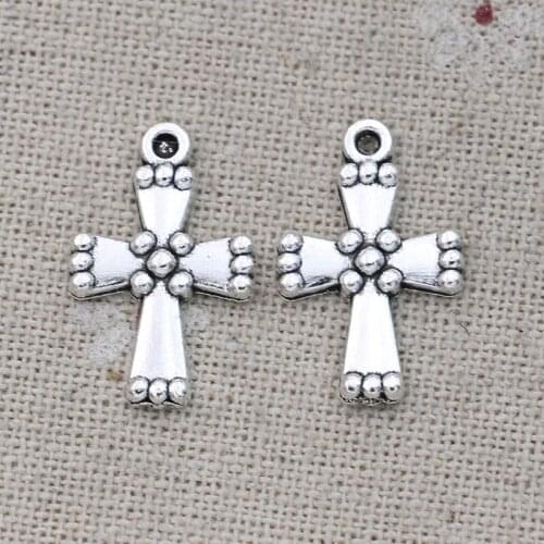 40PCS Silver Plated Cross Charms Pendants for Jewelry Making Bracelet DIY Accessories 22x14mm