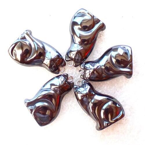 5 pieces/lot) Wholesale Natural Carved Hematite Cat Pendant Bead 36x6mm Free Shipping Fashion Jewelry Z4877