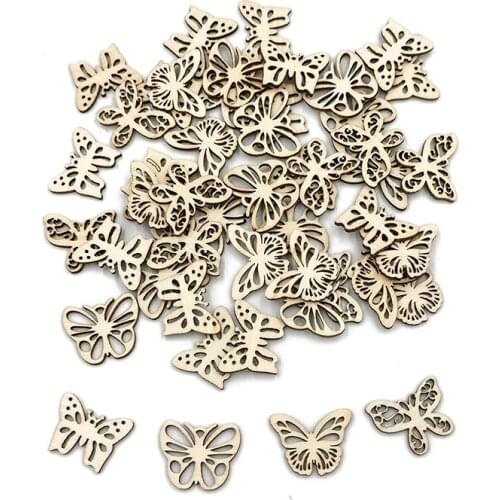 50PCS Wooden Butterfly Pattern Scrapbooking Art Collection Craft for Handmade Accessory Sewing Home