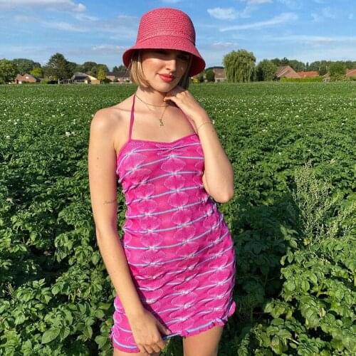 Adogirl Sexy Summer Women Halter Backless Mini Dress Fashion Streetwear Party Elegant Outfits Bodycon Sleeveless Stripe Dresses