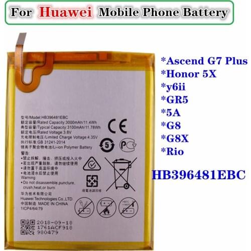 HB396481EBC Battery For Huawei Ascend G7 Plus Honor 5X y6ii GR5 5A G8 G8X Rio L03 UL00 TL00 AL00 3100mAh Phone Battery
