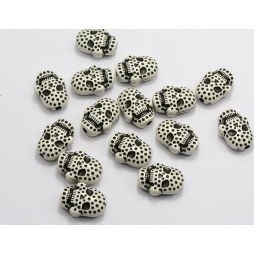 50 White Black Dotted Halloween Gothic Skull Acrylic Beads 20mm(Double side)
